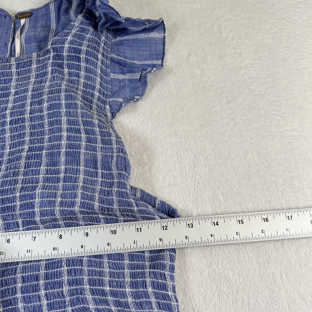 Free People Dress Womens XS Blue Striped Ruffle Button Front Fit Flare Sundress - Picture 4 of 9
